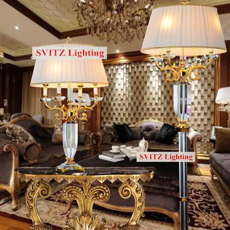 Большой напольный светильник для чтения с кристаллами и тканевым абажуром