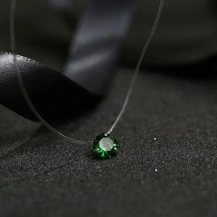 Green Новинка, женское ожерелье с сердечками и звездами, подвеска метеорит, прозрачная леска, невидимая Женская циркониевая подвеска, ожерелье, ювелирное изделие - Окраска металла: Green