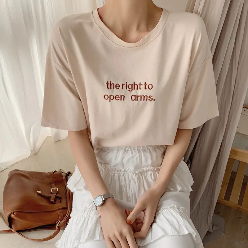 Новинка 2019 Повседневная Свободная простая футболка с короткими рукавами и