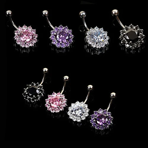 Hot Cubic Zirconia Flower Crystal Rhinestone Navel Barbell Belly Ring Body Piercing 6KN5 7EVO BE4S |
