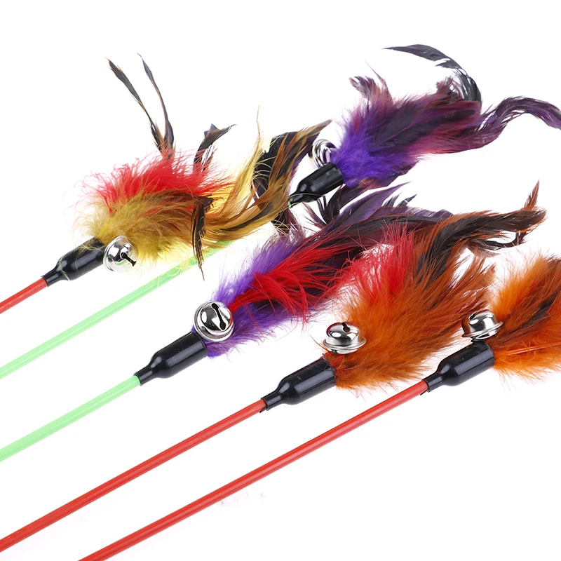 5 шт. игрушки для кошек мягкие цветные с перьями колокольчики котенок забавные