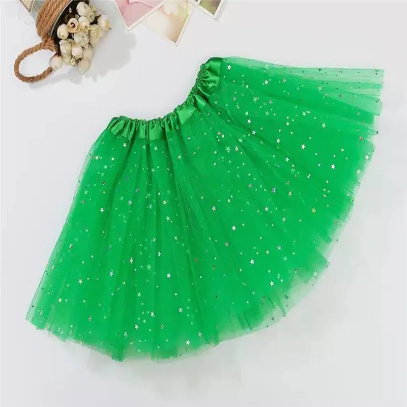 Christmas Green Детская юбка-пачка для танцев со звездами для девочек, 3 слоя Фатина, детская юбка-американка, детская шифоновая юбка для От 3 до 8 лет девочек - Цвет: Christmas Green