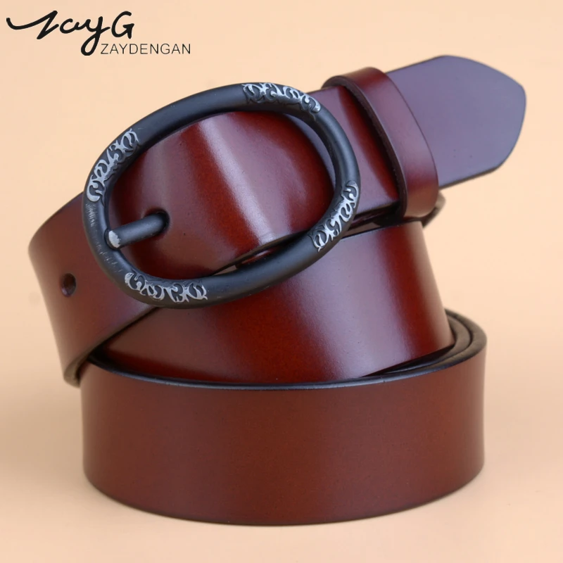 

ZAYG New designer Pattern buckle women genuine leather women's belts for woman luxury fashion female jeans wide belt and strap