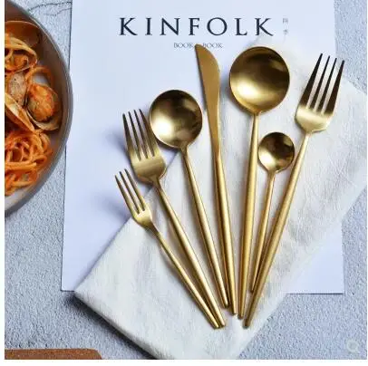 

elegant golden knife fork spoon tableware stainless steel steak knife coffee spoon tableware kitchen gift