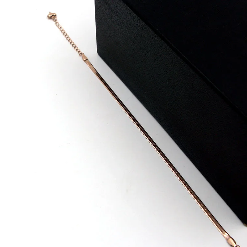 Women's Anti-allergic Rose Gold Anklet - Fashionable Simple Flat Snake Bone Chain, made with Titanium Steel image 2