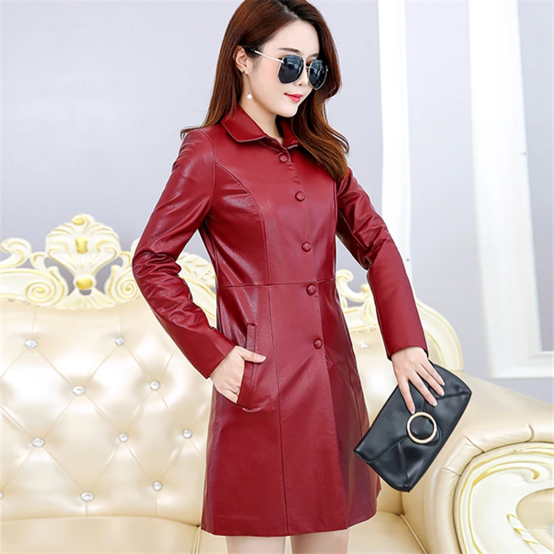 Spring Autumn Leather Coat Women's 2019 Casual Long Slim Street Fashion Boutique Windbreaker Women Jacket Female Plus Size 5XL | Женская