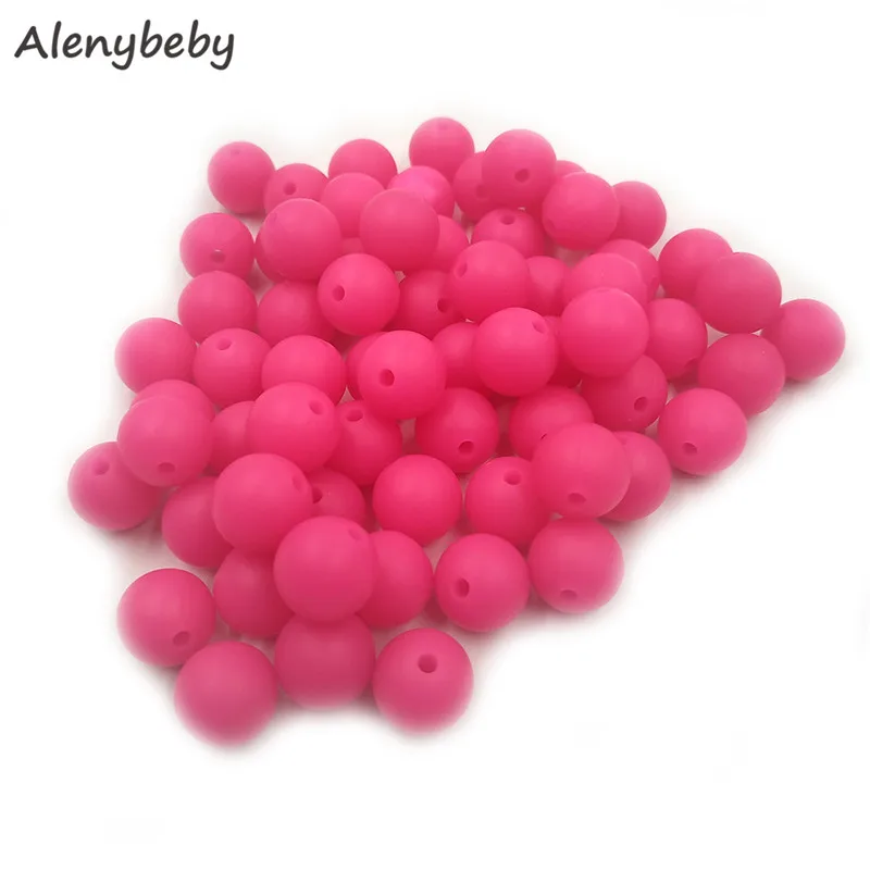 Fuchsia 100 шт., для пищевых продуктов круглые силиконовые бусы 15 мм детский аксессуар для прорезывания зубов игрушка DIY соска цепи уход детский прорезыватель BPA бесплатно - Цвет: Fuchsia