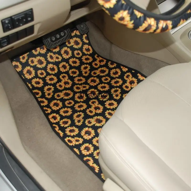 

2pcs/set Universal Car Floor Foot Mats sublimation Anti-slip Neoprene Sunflower Cactus Leopard car mat carpet Fit For Most Cars