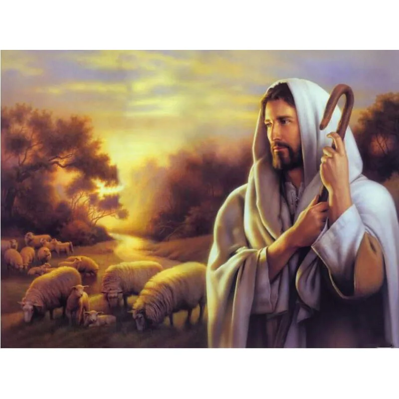 5d Diy Круглый/круглый бриллиант вышивка religion алмазов картина Иисус Христос овец