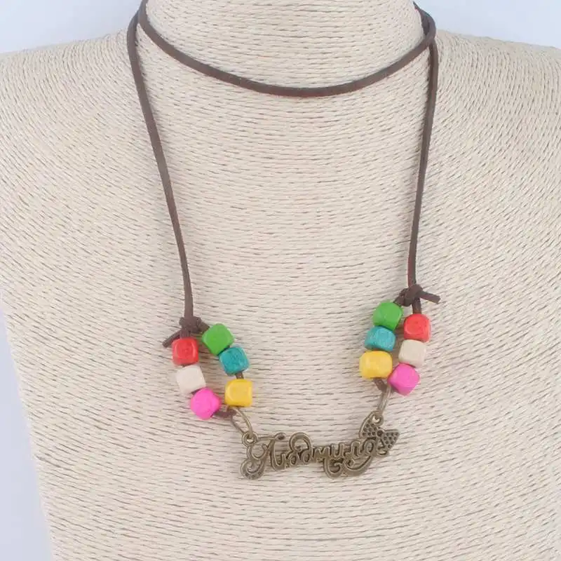 Ожерелье цепочка с деревянными бусинами и кожаным шнуром|antique vintage|rope chain necklacerope |