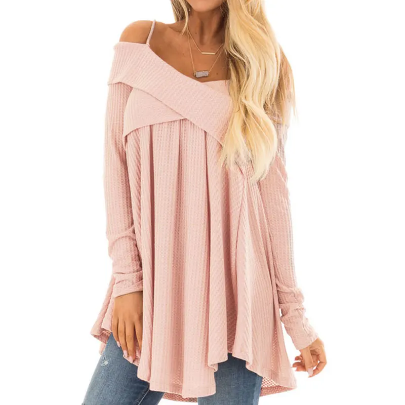 2019 Autumn Off Shoulder Sweater Ladies Long Women Winter Pullover Loose Dress Female Knitted | Женская одежда