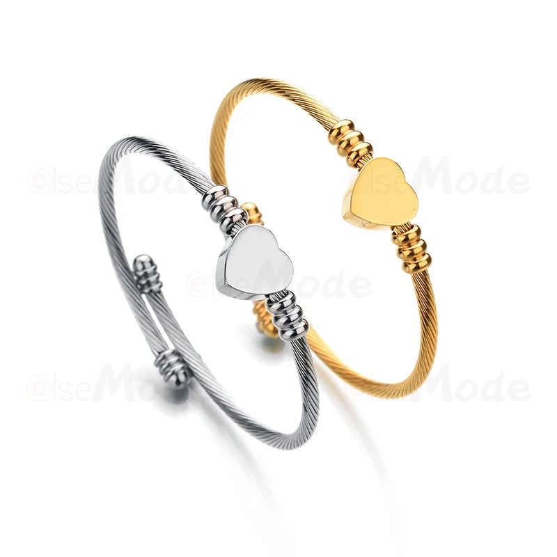 ELSEMODE Любовь Сердце стальной проволоки манжеты Открытие браслеты золото/сталь
