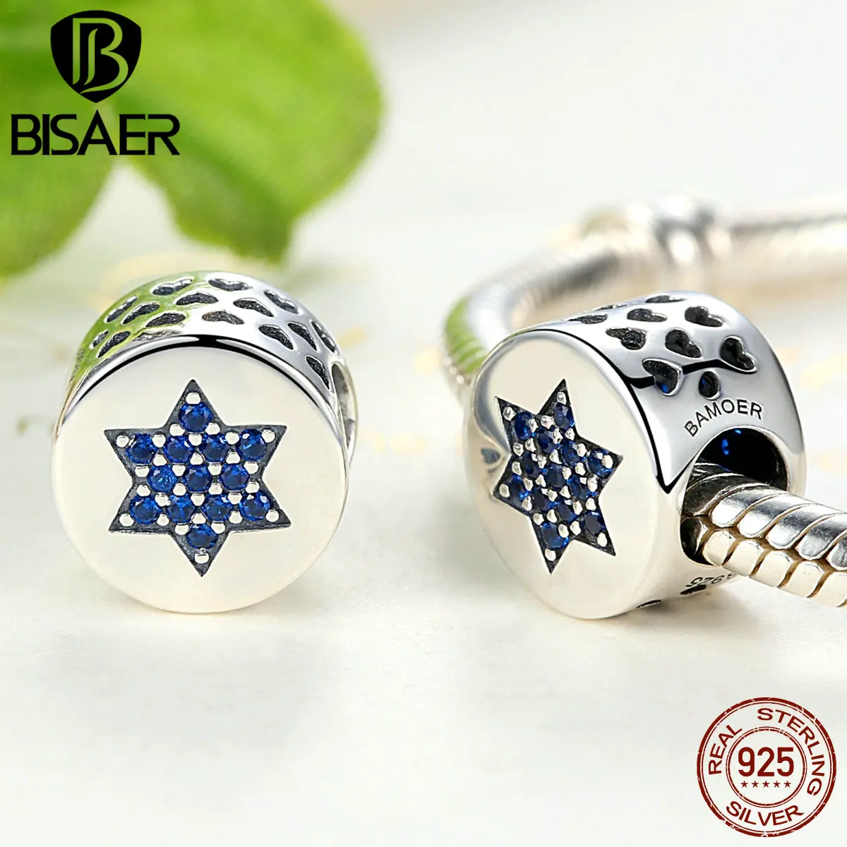 BISAER Genuine 100% 925 Sterling Silver Blue Faith Round Charms fit Bracelets Women Beads &amp Jewelry Makings SC105 | Украшения и