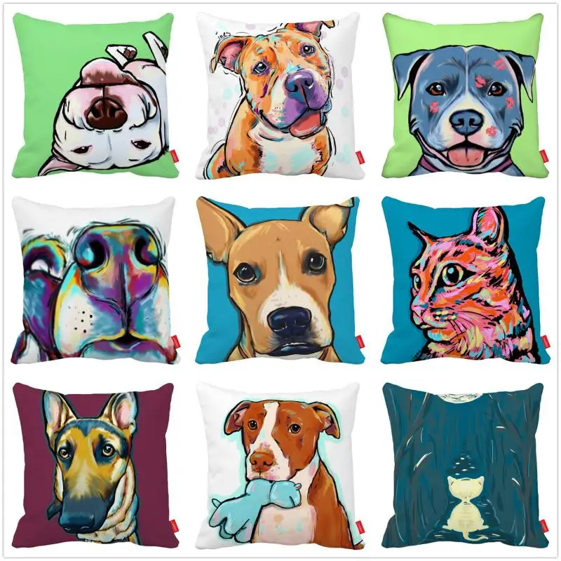 Поп арт Домашние животные абстрактный Кот дойтшер собака породы бульдог принт