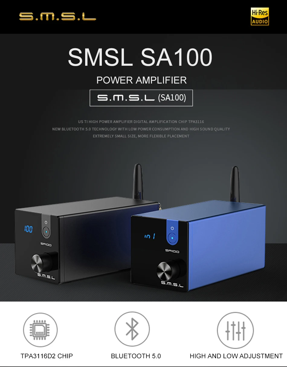 SMSL SA100 Настольный Bluetooth усилитель Hifi TPA3116 усилитель мощности аудио 50 Вт+ 50 Вт усилитель