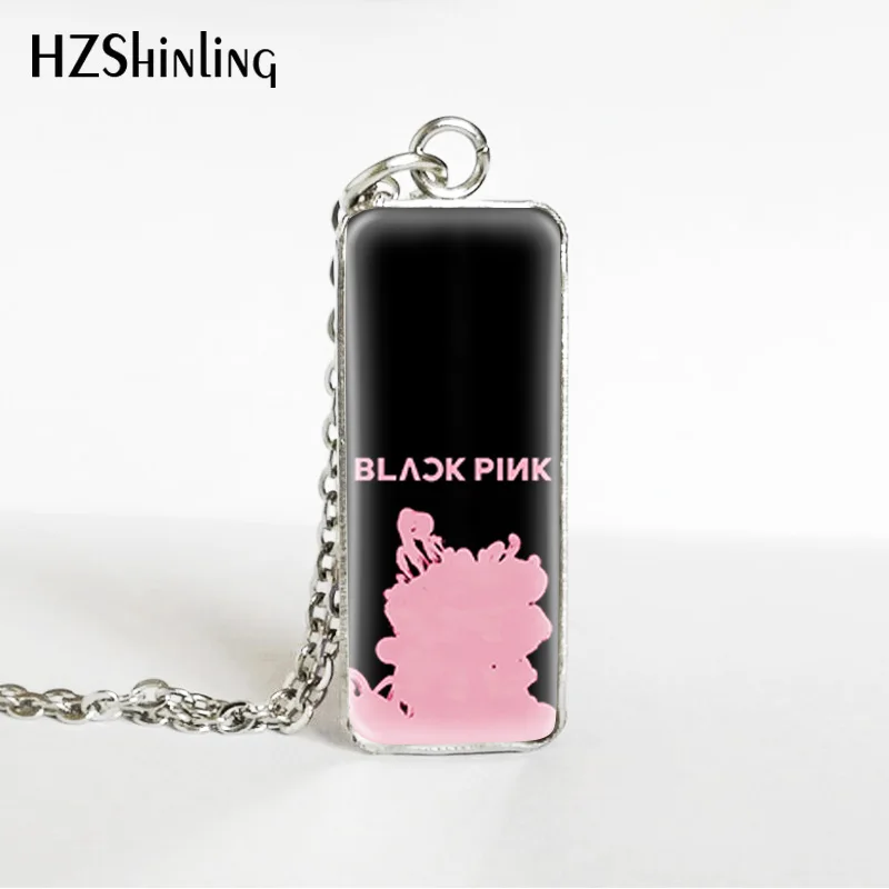 5 Hot Kpop Group Blackpink Lisa Rose Jennie Jisoo Rectangle Necklace Glass Cabochon Pendant Rectangle Necklace Jewelry Gifts - Окраска металла: 5