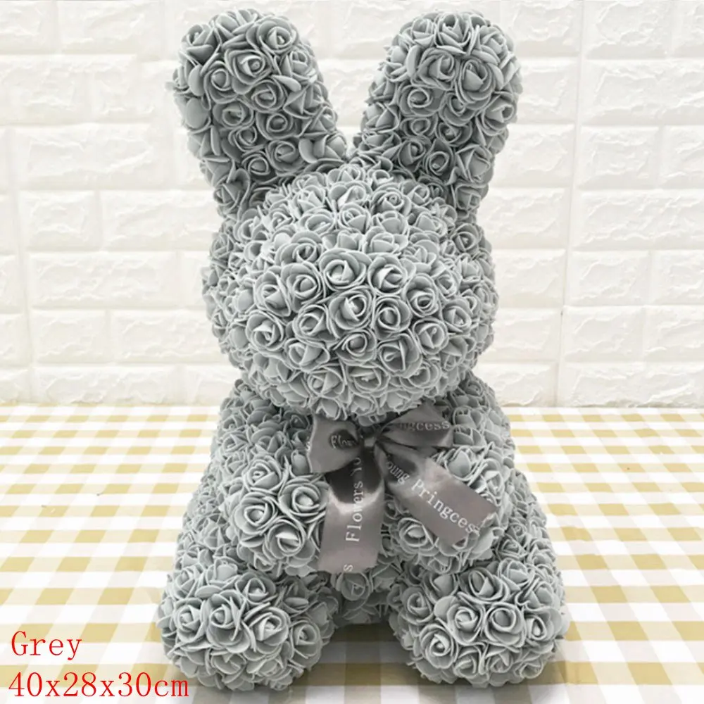 40x28cm Rabbit Grey Свадебная вечеринка, любовь ко Дню Святого Валентина, роза, ПЭ пена, медведь, собака, кролик, пена, куклы, искусственные розы, цветы, Романтичный подарок на Рождество, год - Цвет: 40x28cm Rabbit Grey