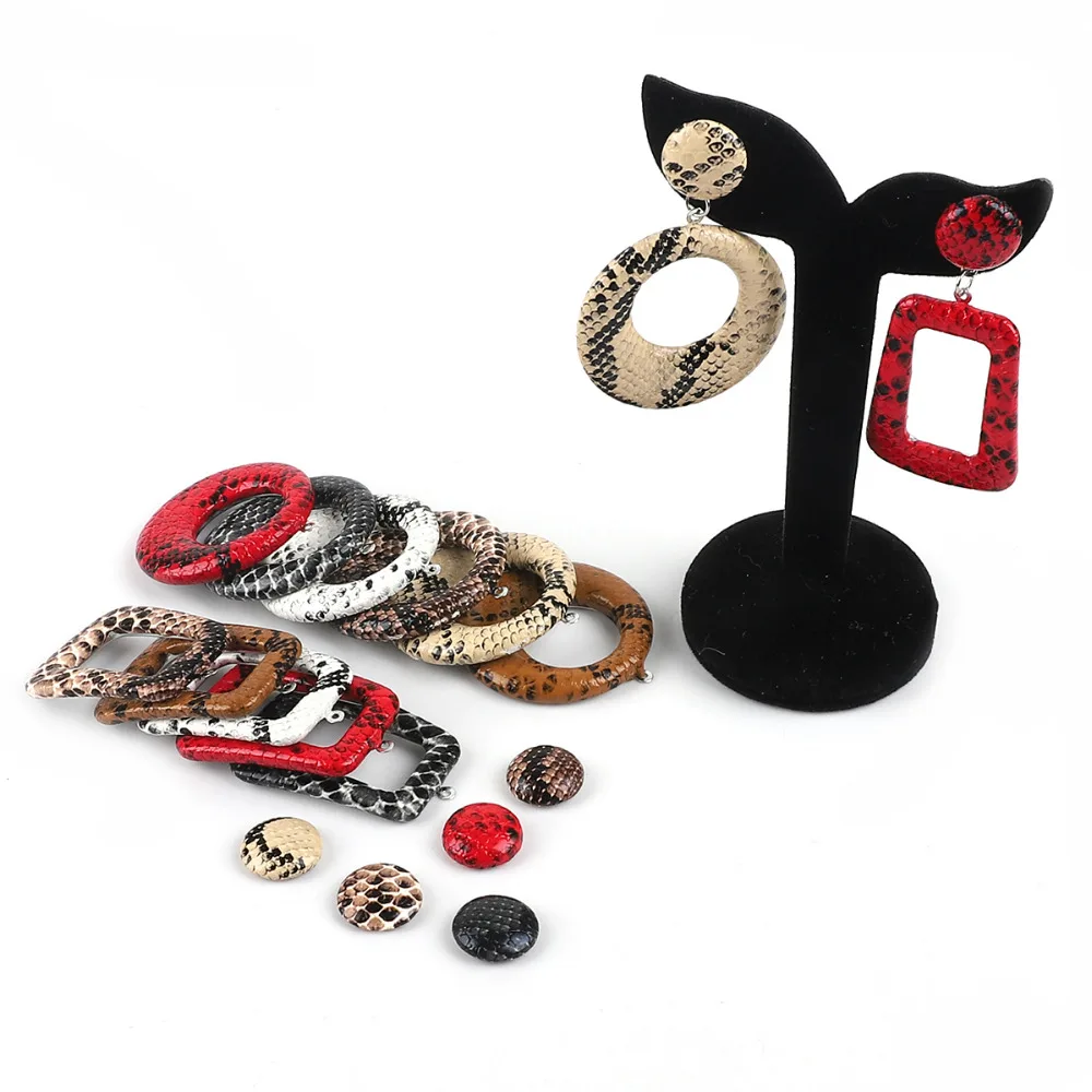 Мини леопардовая змеиная расцветка круглая форма искусственная кожа серьги