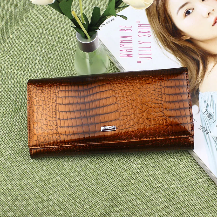 Многофункциональный Женский кошелек из натуральной кожи удлиненный бумажник