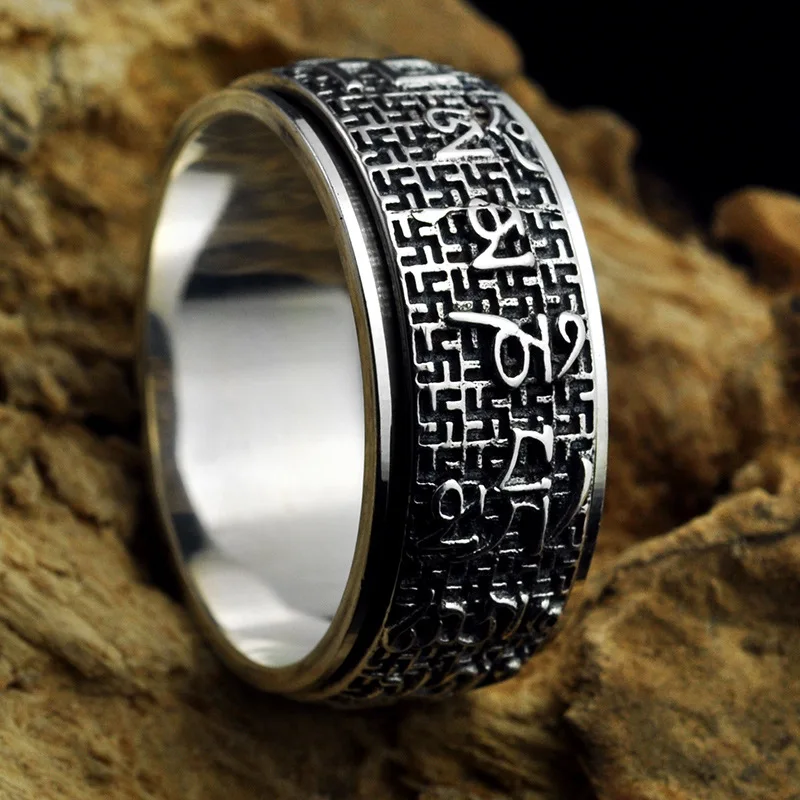 FNJ 925 Серебряное кольцо Будды Ом Мани Падме Хум модные оригинальные кольца из