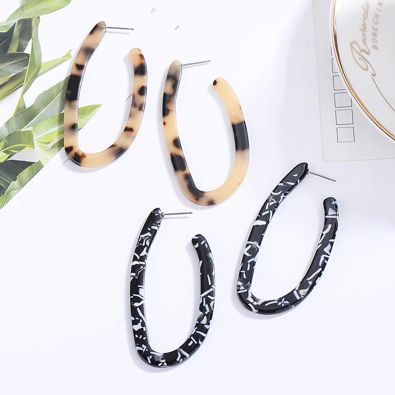 Винтажные большие овальные акриловые серьги-гвоздики для женщин 2019 новые