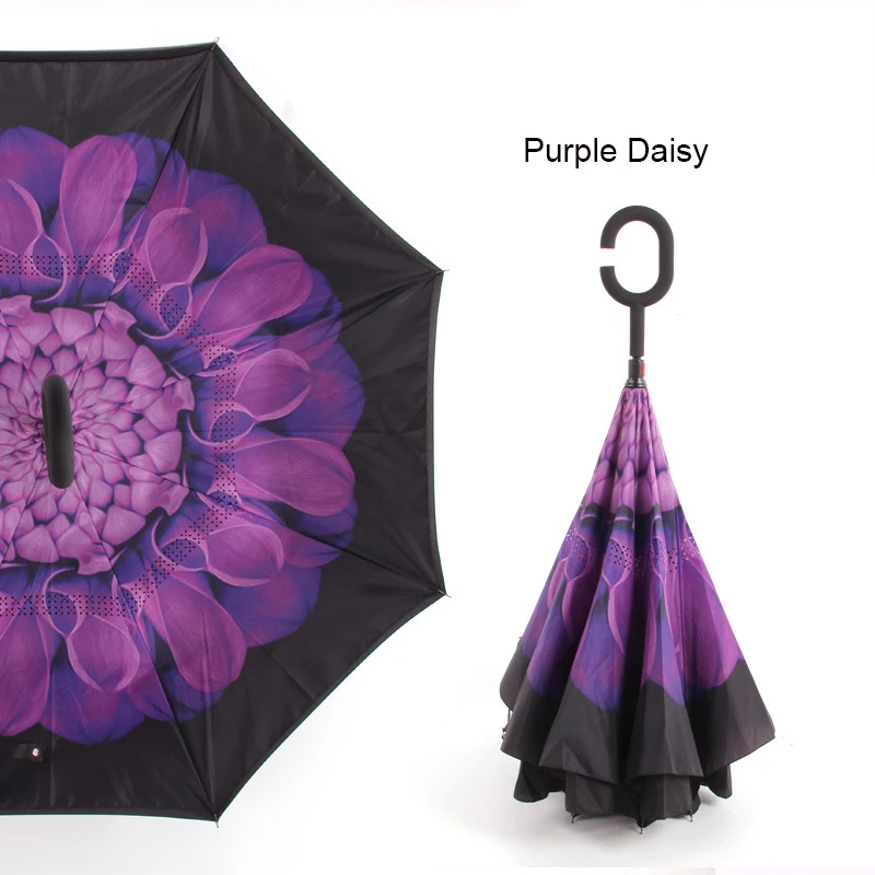 purple daisy Обратный зонтик, мужской перевернутый зонтик, зонты с ручкой, ветрозащитный женский зонт от солнца и дождя, анти-УФ, invertido Paraguas Parapluie - Цвет: purple daisy