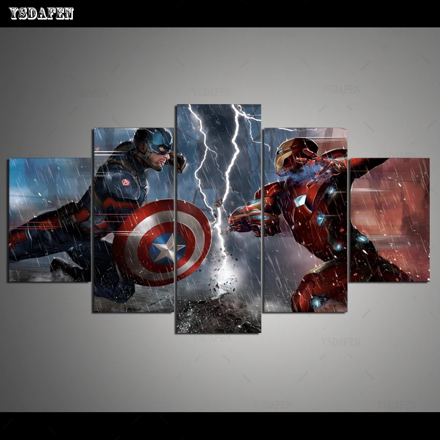 Прямая поставка HD 5 Панель Холст Искусство MV ironman Капитан война свет Живопись