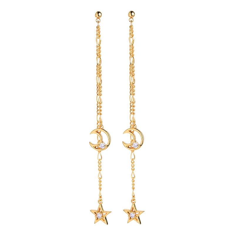 Серьги золотого цвета 2019 звезда луна длинные кисточки для женщин свадебные