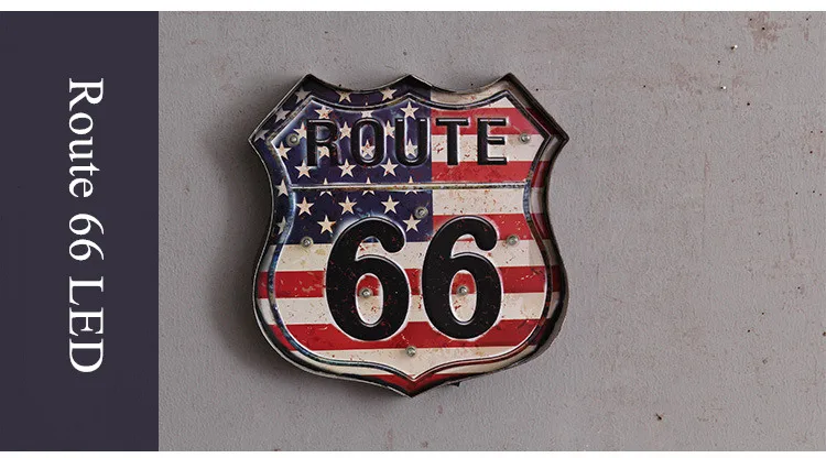 Route 66 светодиодный винтажный декор для бара, светодиодный неоновый светильник с металлической пластиной, Декор для дома, для клуба, кафе, настенный арт