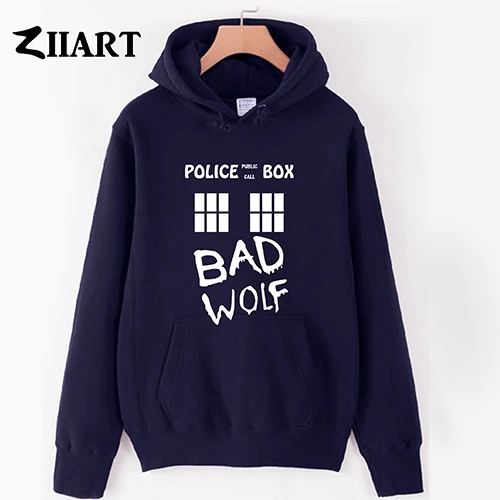 NAVY BLUE Bad Wolf/парная одежда с изображением ТАРДИСа из сериала «Доктор Кто», Полицейская коробка с окном, с изображением общественного звонка, мужская осенне-зимняя флисовая толстовка для мальчиков - Цвет: NAVY BLUE