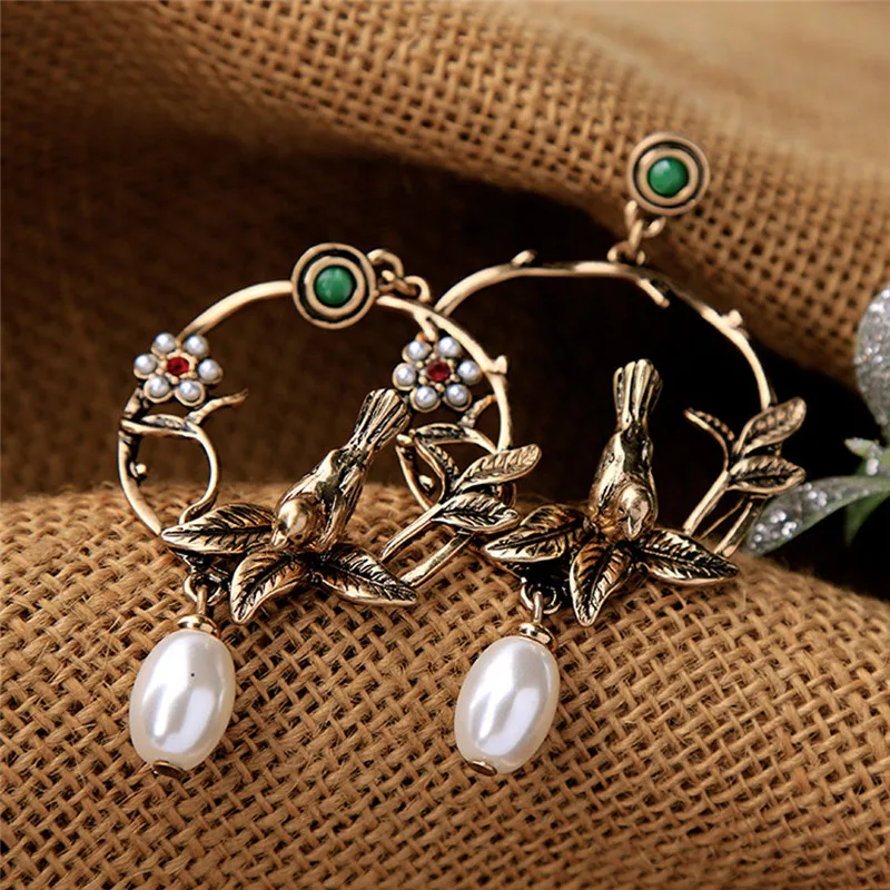 Золотые цветы птицы большие серьги для женщин новый дизайн милые модные