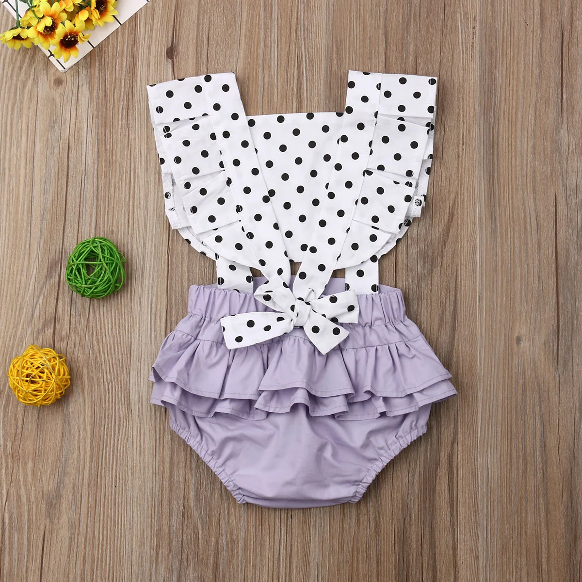 Прелестные для маленьких девочек с узором в горошек комбинезон без рукавов и