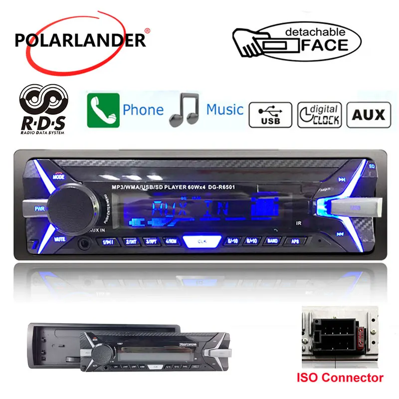 1087 RDS + Bluetooth Съемная панель автомобильное радио 1 din mp3 плеер стерео FM USB TF карта AUX в