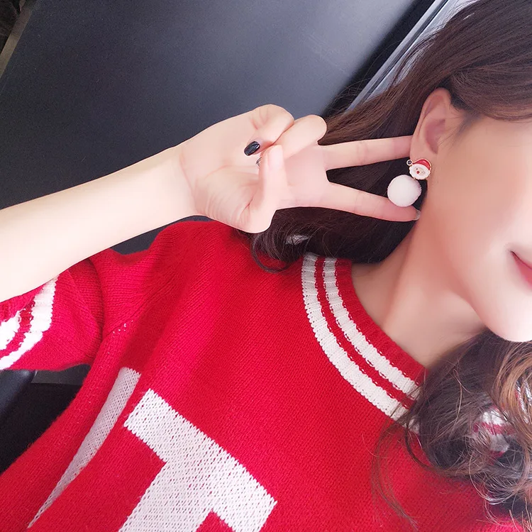 Jztop Cute Santa Claus Hair Ball Drop Earrings Woman Classic Christmas Tree Snowman Bell Asymmetric Dangle Girl Gifts | Украшения и