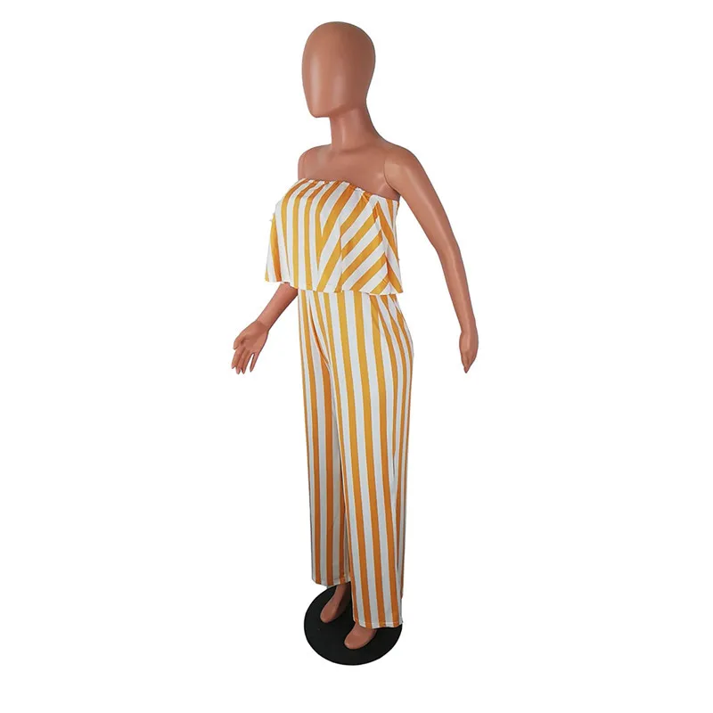 Женские комбинезоны без бретелек модные в полоску с широкими ножками и принтом