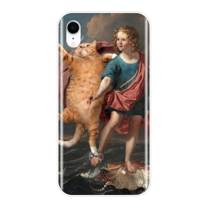 Забавный чехол для телефона с рисунком кота Моны Лизы для Apple iPhone 6 S 6 S 7 8 X XR XS Max, Мягкая силиконовая задняя крышка для iPhone 6 S 6 S 7 8 Plus
