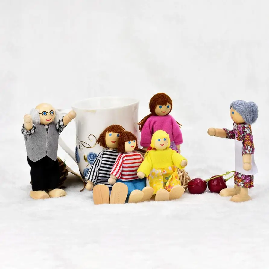 Новый Монтессори каваи куклы мультфильм Деревянный Дом Семья Люди Дети
