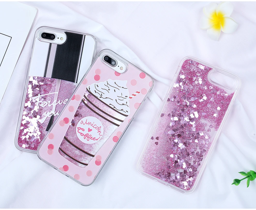 BROEYOUE Dynamic Liquid чехол для iPhone 7 Plus 5 5S 6 6 S Plus X SE жесткий чехол Блестящий песок духи кошка узор чехол для телефона