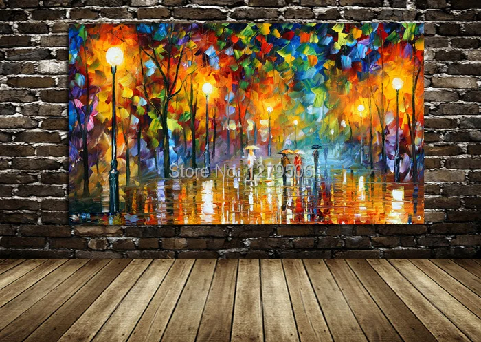 

Pure Handmade Cuardros decoracion Art Landscape Oil Painting Street Lights Canvas Painting Animal paintings for living room wall
