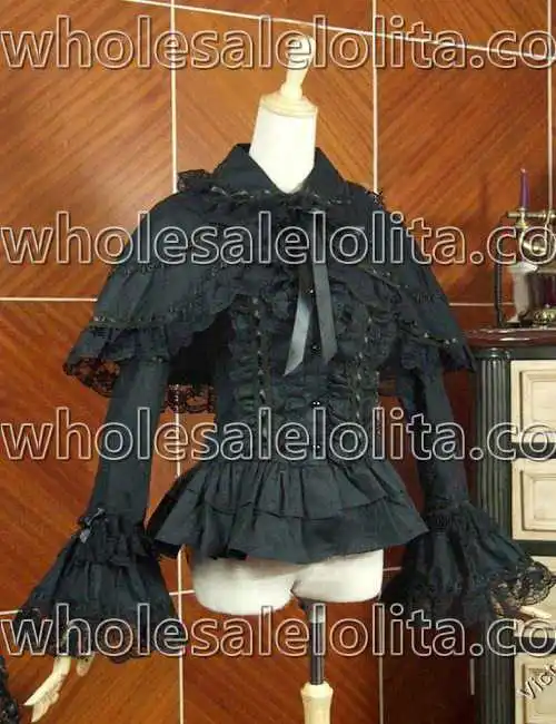 Викторианская готическая Черная хлопковая блузка топ рубашка накидка в стиле
