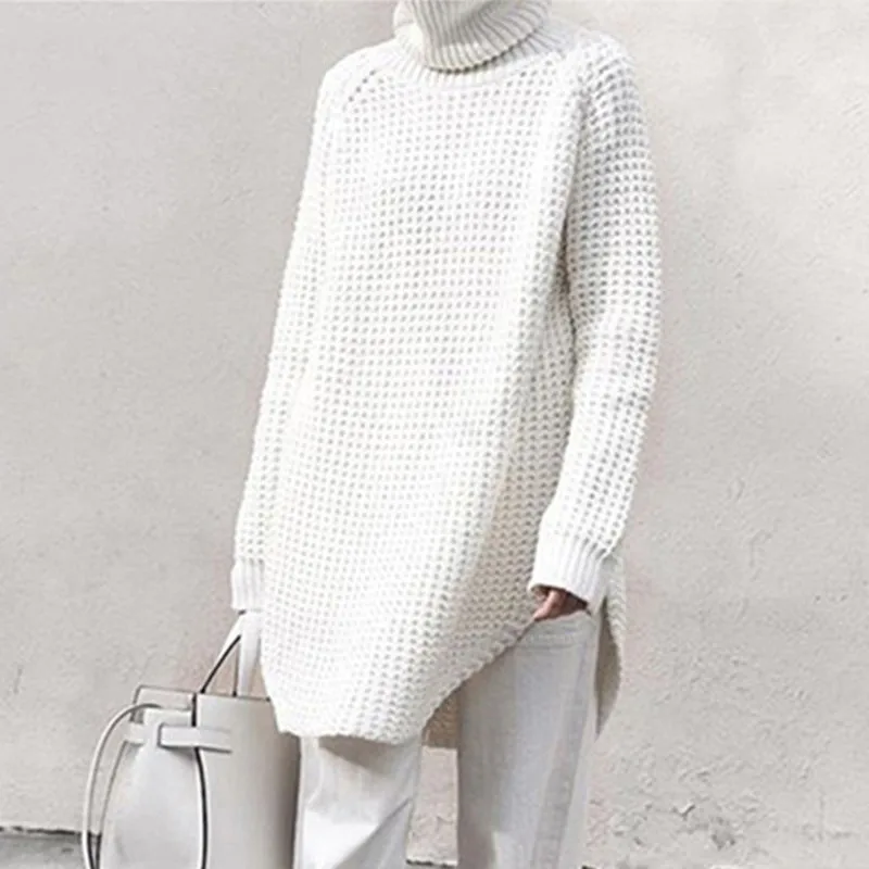 beige TWOTWINSTYLE, вязаный свитер для женщин, водолазка с длинным рукавом, с разрезом по бокам, пуловер, топы для женщин,, Весенняя Повседневная мода - Цвет: beige