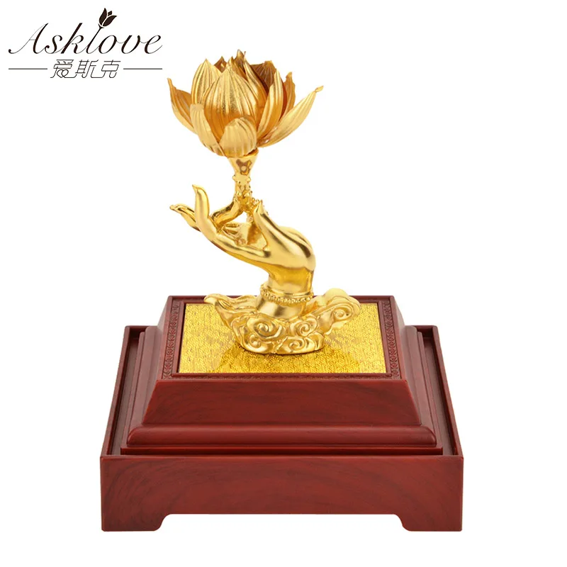 Asklove фэн шуй Декор дзэн Лотос 24 к Золотая фольга украшения Золотая Статуэтка буддизм орнамент в стиле бонсай подарки для дома офиса Декор ремесла