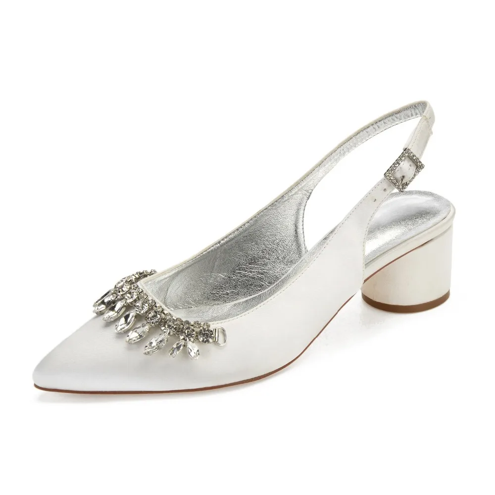 Женские атласные вечерние туфли с острым носком и ремешком на пятке круглым