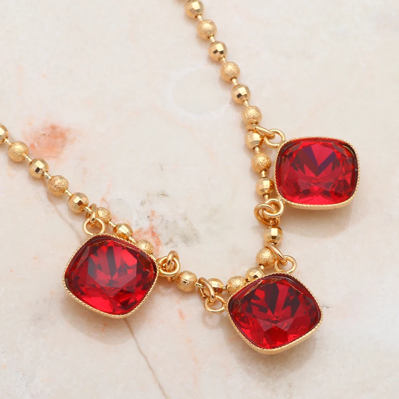 Женский комплект украшений с розовым кристаллом ожерелье и серьги золотого