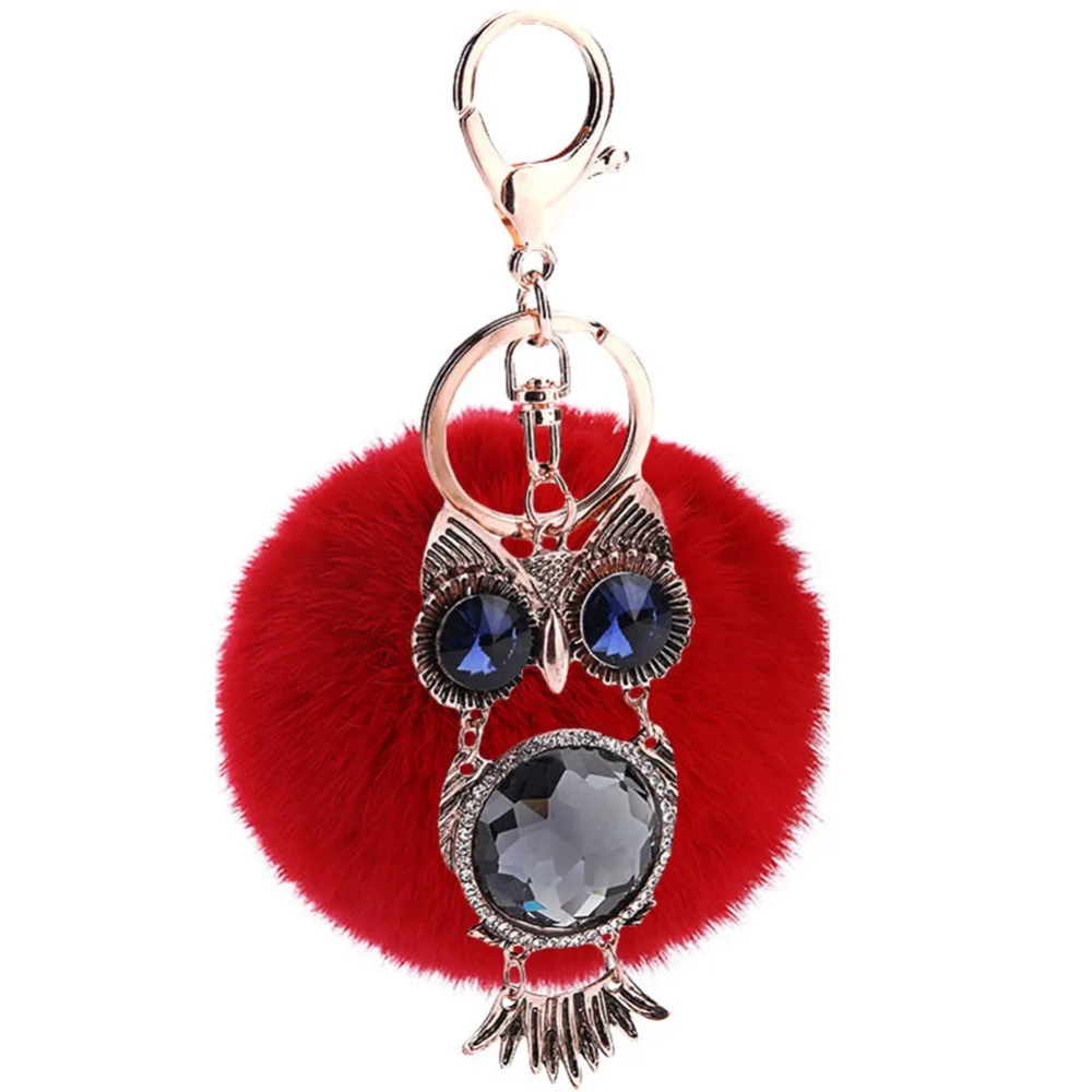 Pom брелок из меха кролика рекс для ключей в форме совы автомобиля кольцо с