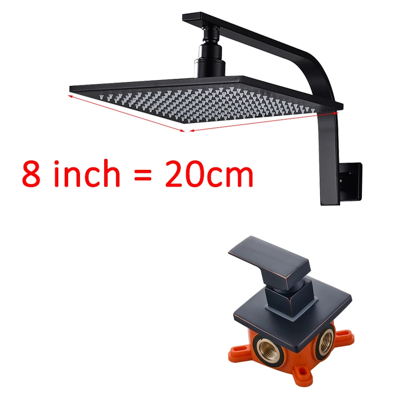 8 inch full set Quyanre Blackend смеситель для душа набор Gooseneck душевой Рычаг Латунь дождевая насадка встраиваемая коробка смеситель для горячей и холодной воды кран для душа - Цвет: 8 inch full set