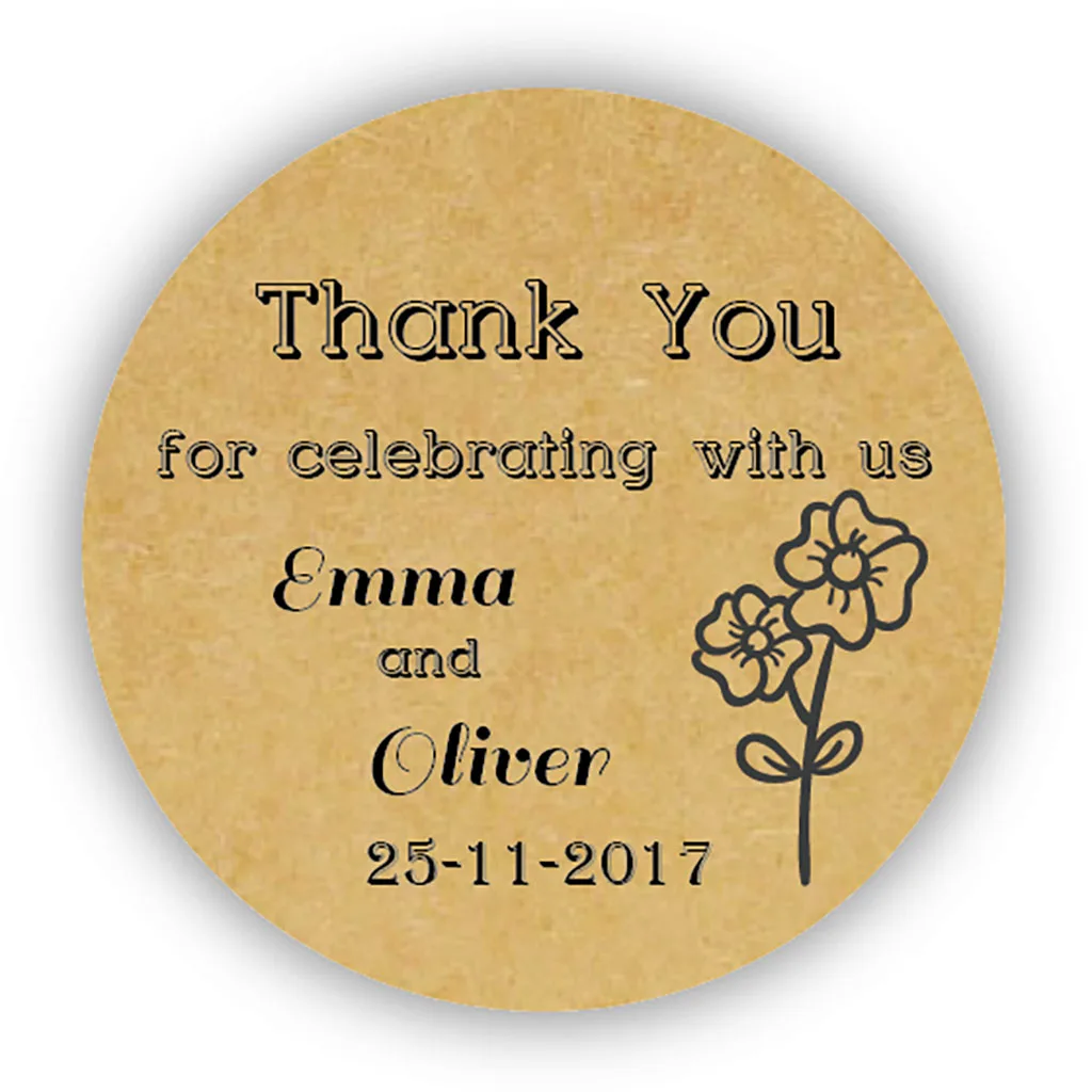 

DouxArt 100 Pieces Custom Personalized, Wedding Stickers, 40mm Thank You Flowers Wedding Party Communion Gift Label Seal P034