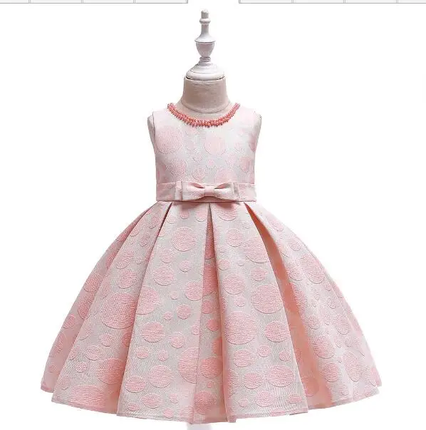 L5130-Pink Новейшее нарядное платье трапециевидной формы небесно-голубого цвета с принтом для девочек, короткий атласный наряд с жемчугом для торжеств Платья с цветочным узором для девочек на свадьбу - Цвет: L5130-Pink