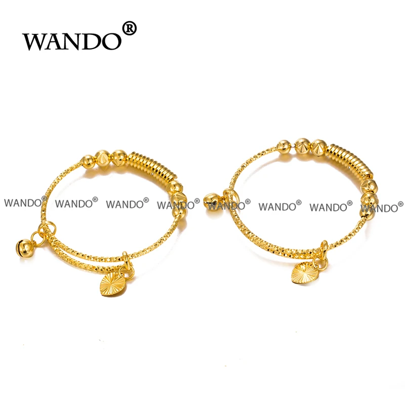 WANDO 2 шт. арабских высокое качество новейшие Дубай золотого и серебряного цвета для маленьких мальчиков и девочек с принтами в счастливый браслет для детей, ювелирное изделие для детей, подарок на день рождения, b76