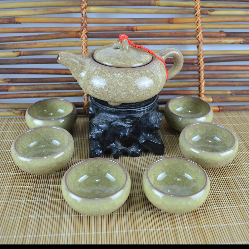 Top quality ceramic ice crack teaset, kungfu different color style tea set with gift packaging